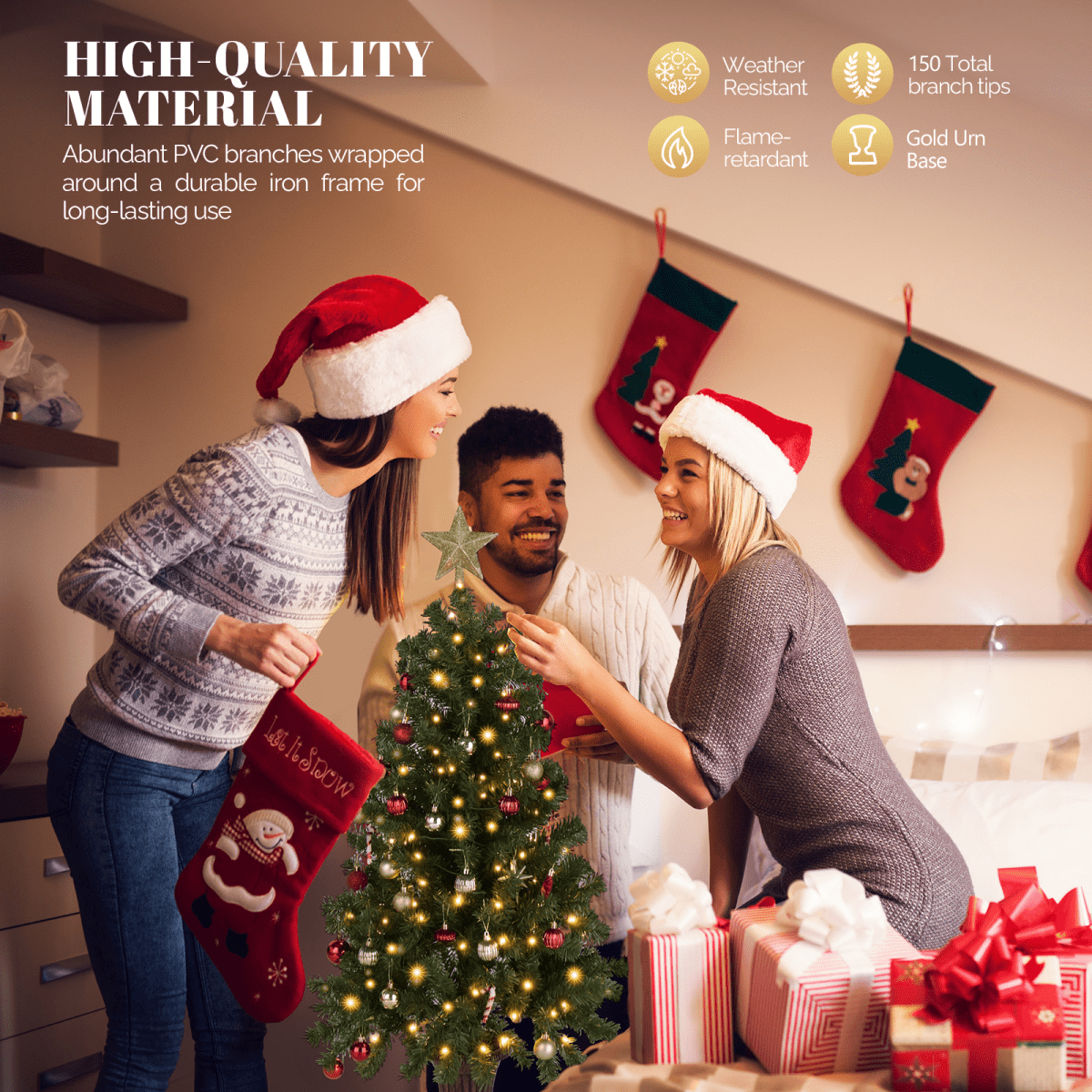 4 - ft Pre - Lit Artificial Christmas Tree with Trophy Base, 120 Warm Lights Remote - plants - express.com