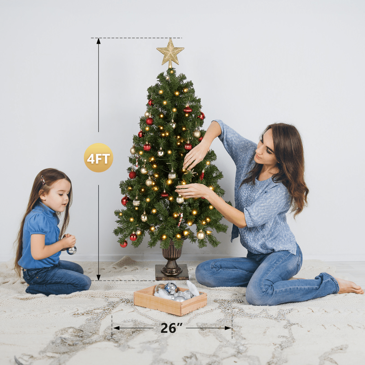 4 - ft Pre - Lit Artificial Christmas Tree with Trophy Base, 120 Warm Lights Remote - plants - express.com