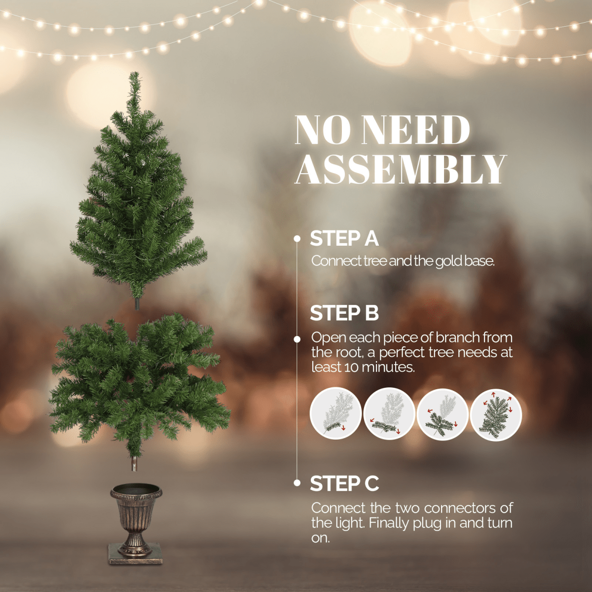 4 - ft Pre - Lit Artificial Christmas Tree with Trophy Base, 120 Warm Lights Remote - plants - express.com