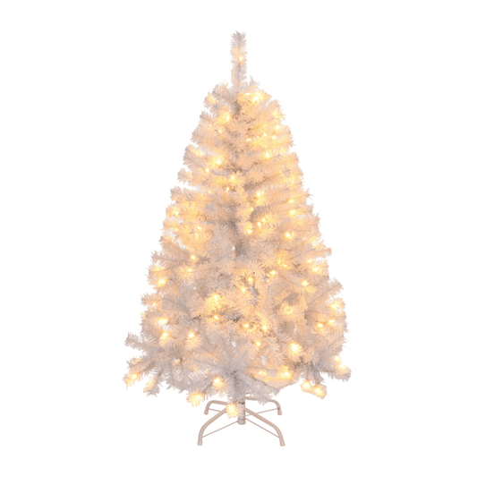 4 ft Pre - Lit Hinged Christmas Tree with 140 Lights, Remote, White - plants - express.com