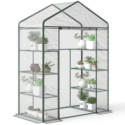 4 Tiers 8 Shelves Metal Frame Walk in Portable Greenhouse 143Lx73Wx195Hcm - plants - express.com