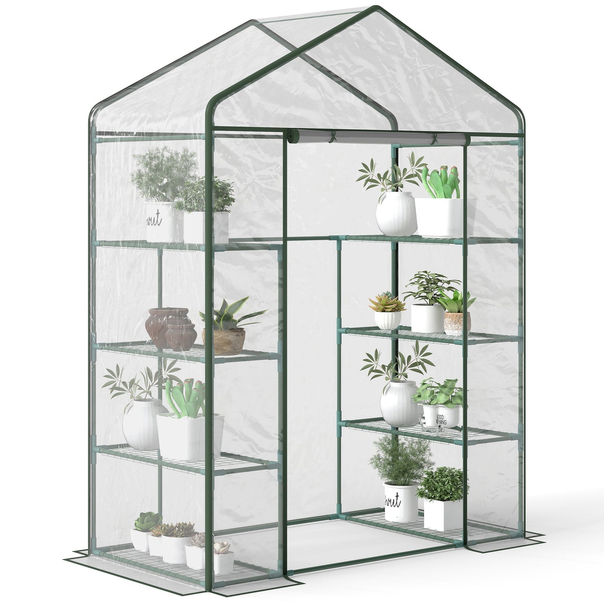 4 Tiers 8 Shelves Metal Frame Walk in Portable Greenhouse 143Lx73Wx195Hcm - plants - express.com