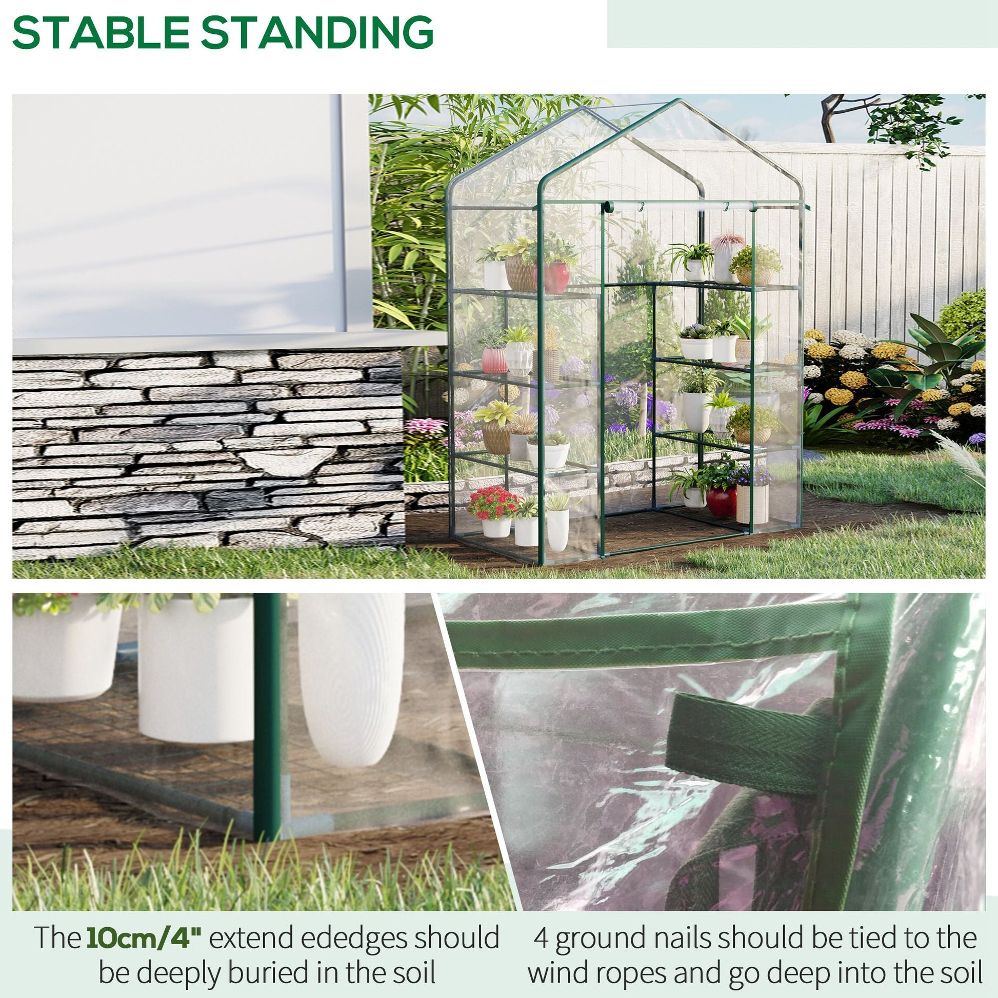 4 Tiers 8 Shelves Metal Frame Walk in Portable Greenhouse 143Lx73Wx195Hcm - plants - express.com