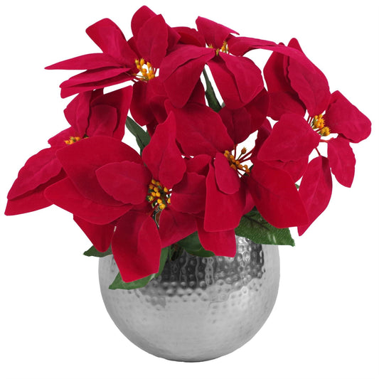 40cm Velvet Touch Red Poinsettia in Stylish Silver Curved Planter - plants - express.com