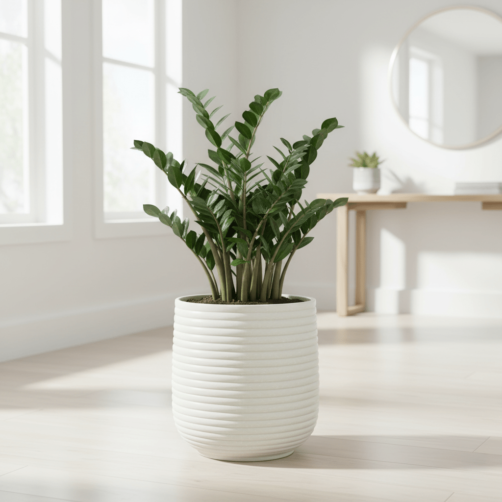 46cm x 40cm Mikos Extra Large Ridged Composite Planter - Stone Colour - plants - express.com