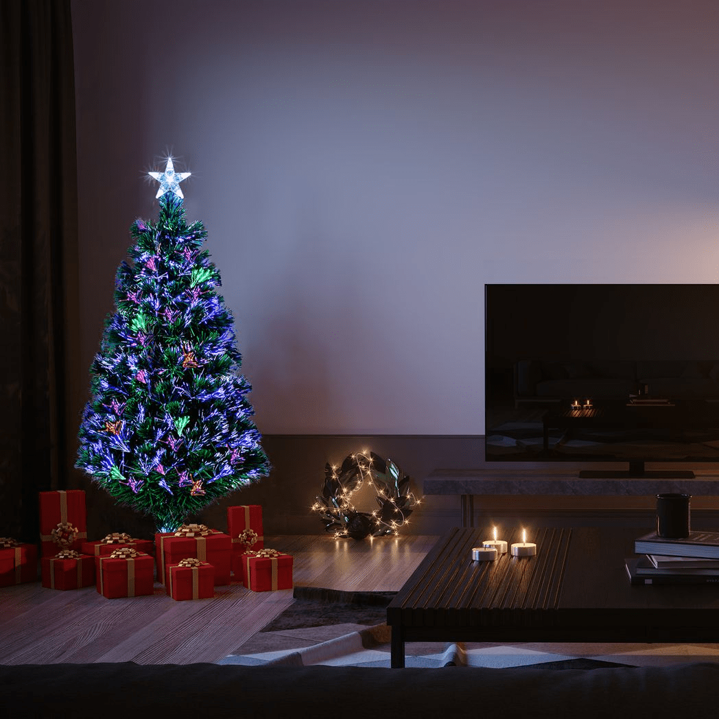 4ft 120 Branch Fiber Optic PVC Branch Iron Bracket Christmas Tree Green - plants - express.com