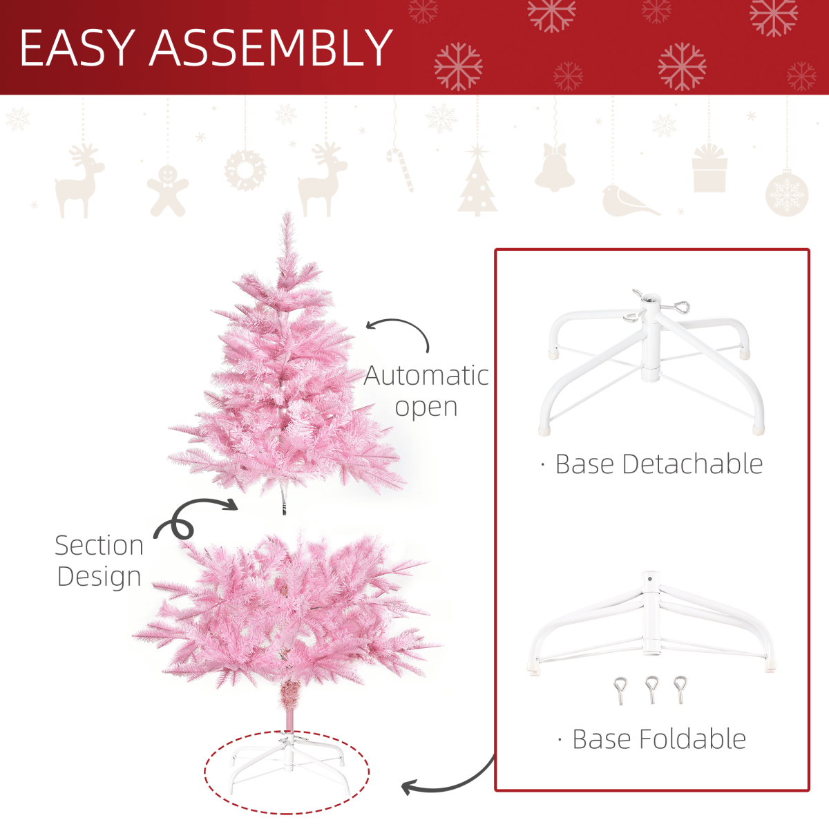 4FT Artificial Christmas Tree Holiday Xmas Automatic Open for Home Party Pink - plants - express.com