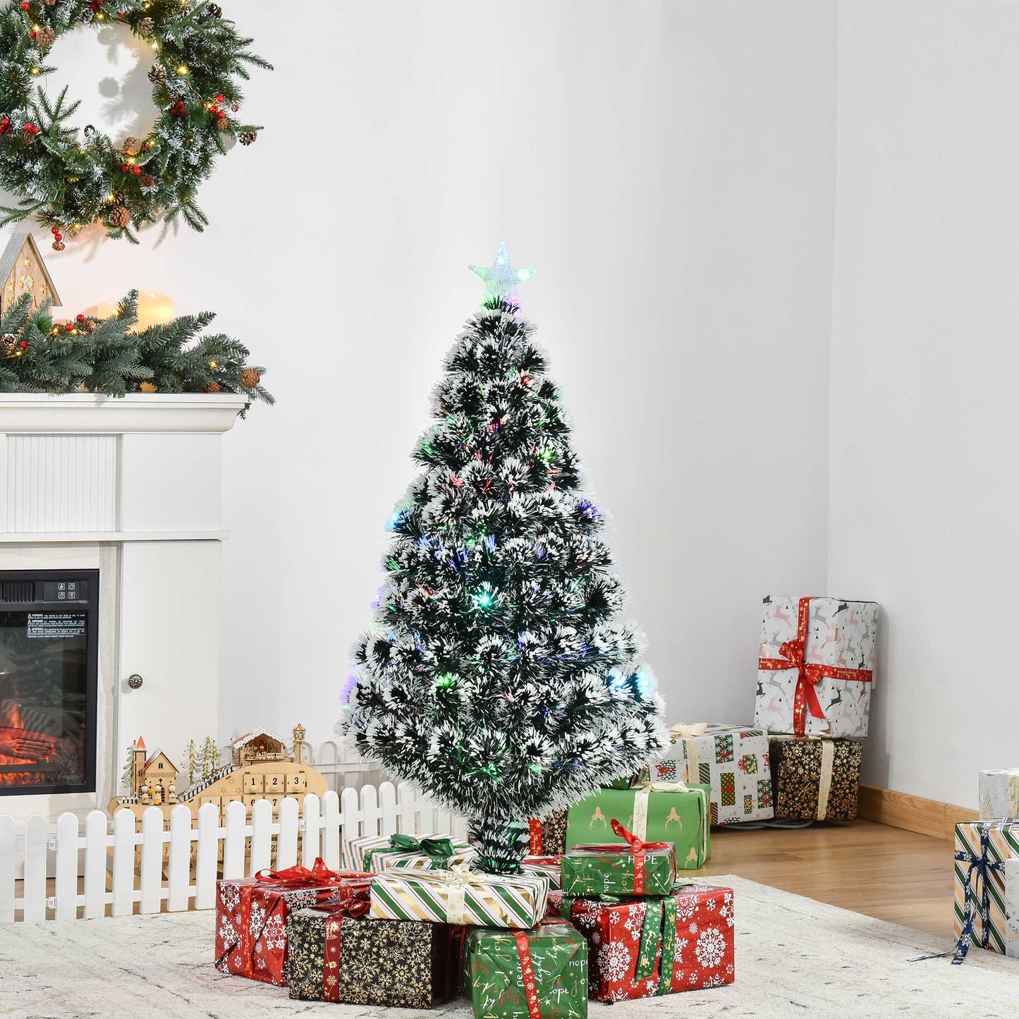 4ft Artificial Prelit Christmas Tree Snow Tree LED Fiber Optics Green White - plants - express.com