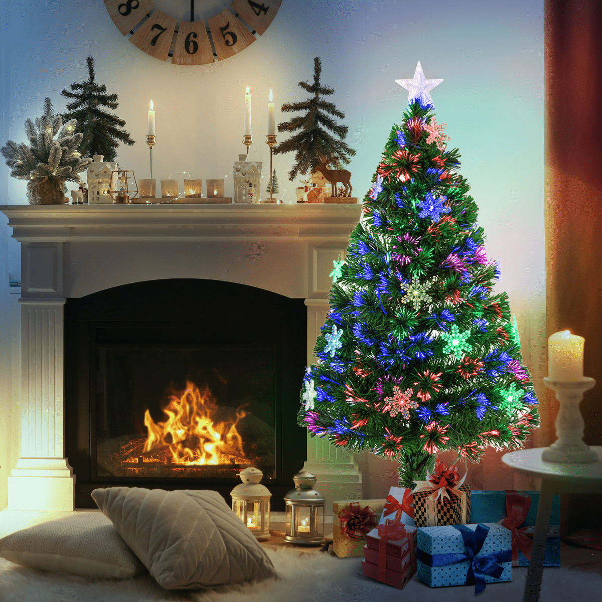 4FT Fibre Optic Christmas Tree with LED Snowflakes - Fireproof & Festive! - plants - express.com