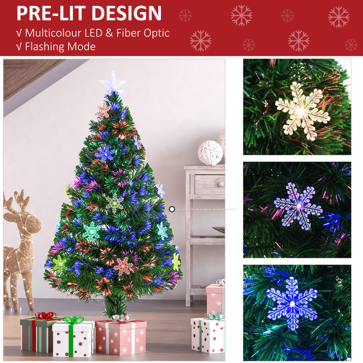 4FT Fibre Optic Christmas Tree with LED Snowflakes - Fireproof & Festive! - plants - express.com