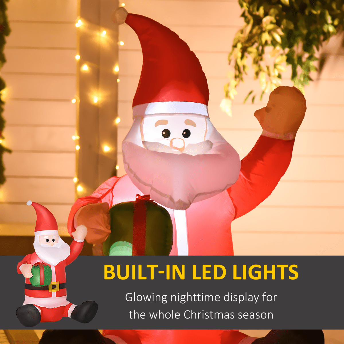 4ft LED Santa Sitting Inflatable Holding Gift - Outdoor Christmas Decor - plants - express.com