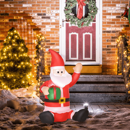 4ft LED Santa Sitting Inflatable Holding Gift - Outdoor Christmas Decor - plants - express.com