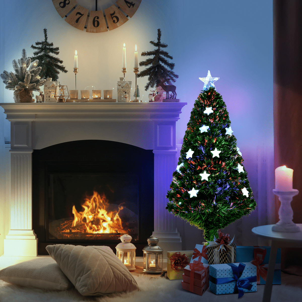 4FT Prelit Artificial Christmas Tree Fibre Star Xmas LED Light Indoor Green - plants - express.com