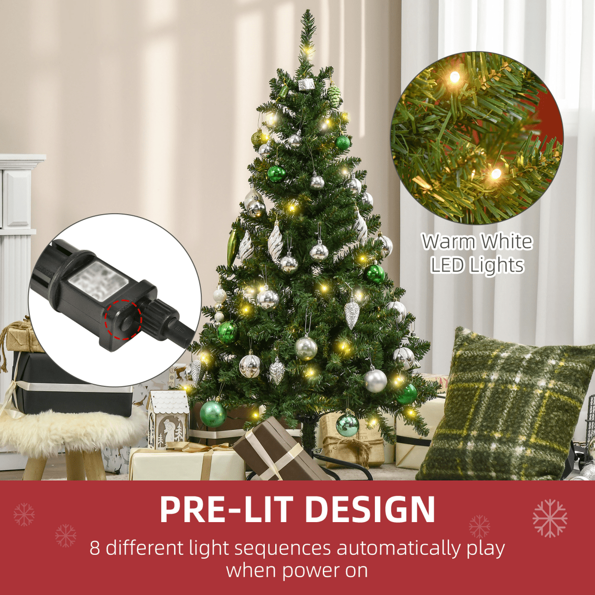 4ft Warm White LED Christmas Tree, Green - 8 Modes & Foldable Base - plants - express.com