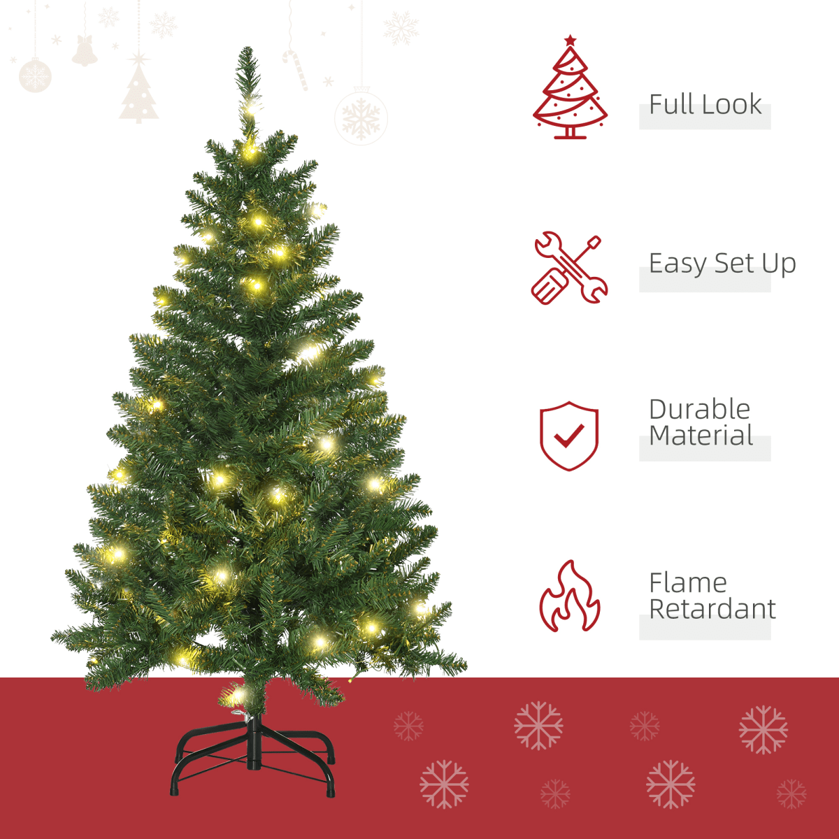 4ft Warm White LED Christmas Tree, Green - 8 Modes & Foldable Base - plants - express.com