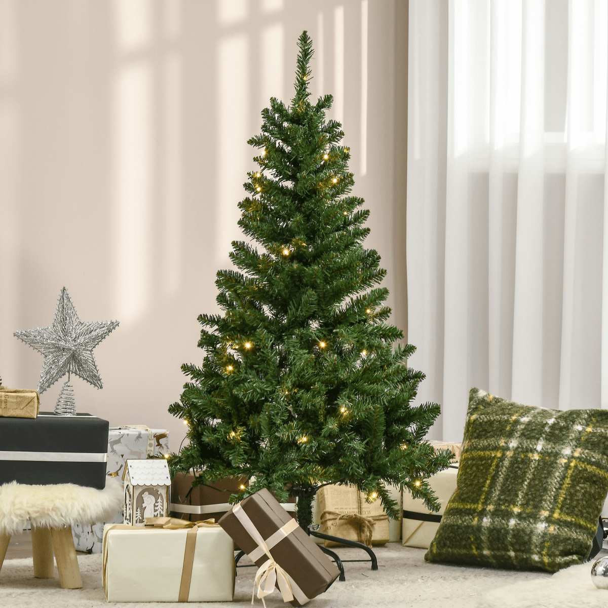 4ft Warm White LED Christmas Tree, Green - 8 Modes & Foldable Base - plants - express.com