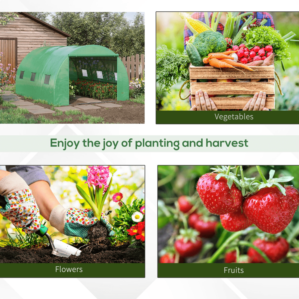 4x3x2m Tunnel Greenhouse Walk - In Hot House Roll Up Door & 6 Windows - Green - plants - express.com