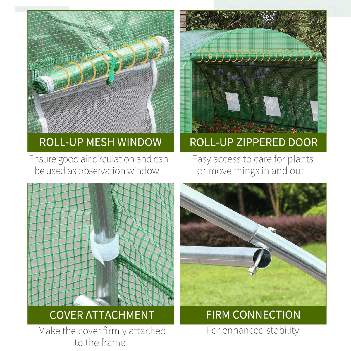 4x3x2m Tunnel Greenhouse Walk - In Hot House Roll Up Door & 6 Windows - Green - plants - express.com