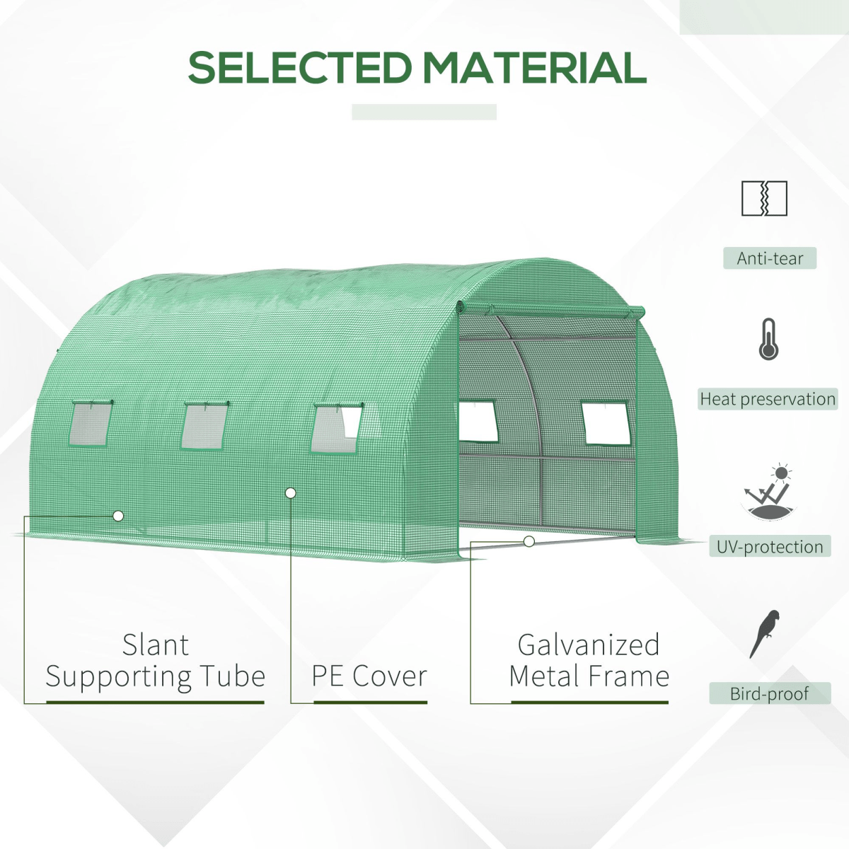 4x3x2m Tunnel Greenhouse Walk - In Hot House Roll Up Door & 6 Windows - Green - plants - express.com