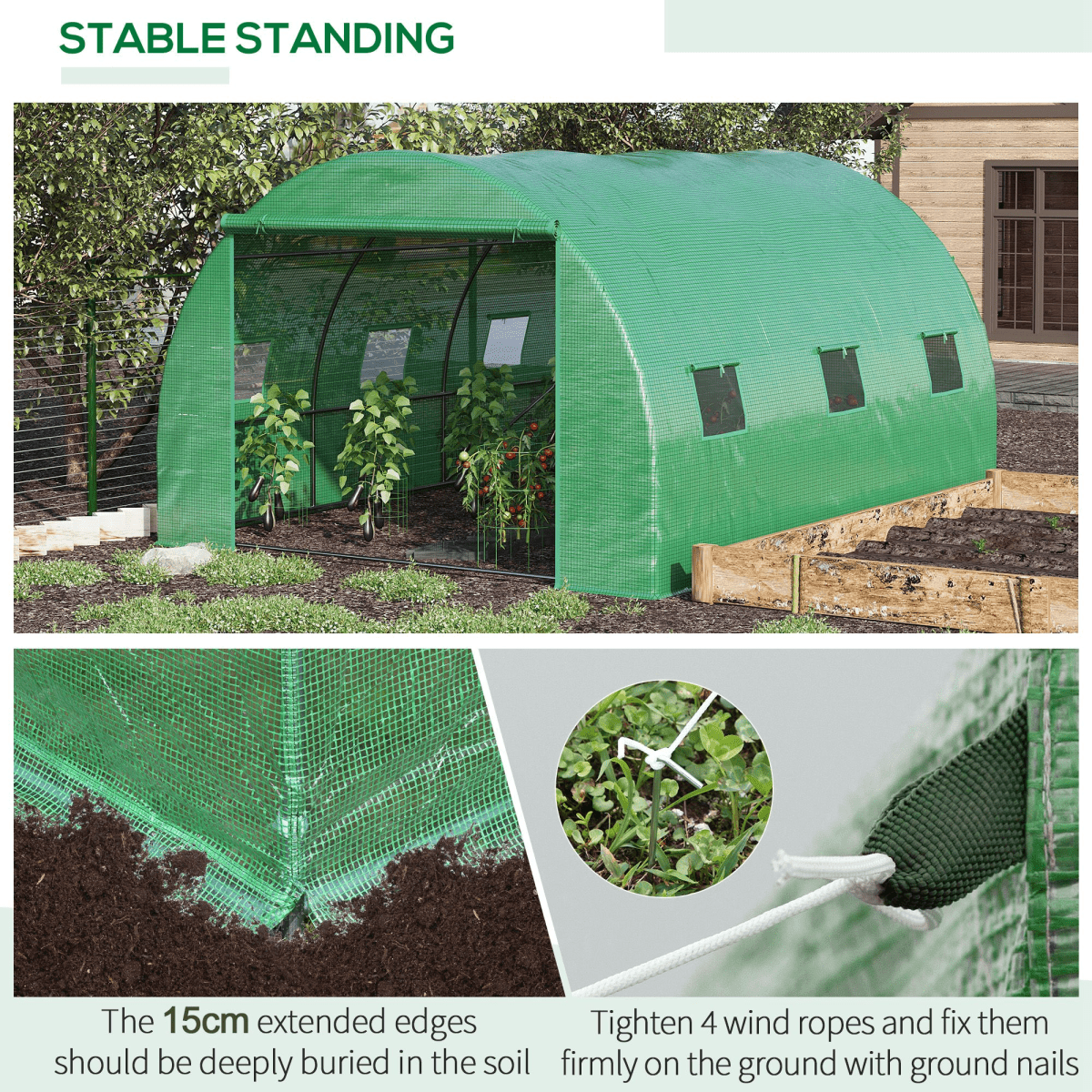 4x3x2m Tunnel Greenhouse Walk - In Hot House Roll Up Door & 6 Windows - Green - plants - express.com