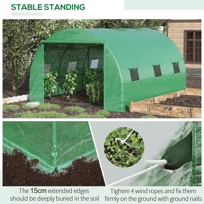 4x3x2m Tunnel Greenhouse Walk - In Hot House Roll Up Door & 6 Windows - Green - plants - express.com