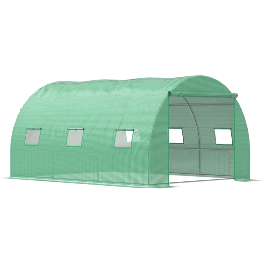 4x3x2m Tunnel Greenhouse Walk - In Hot House Roll Up Door & 6 Windows - Green - plants - express.com