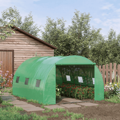 4x3x2m Tunnel Greenhouse Walk - In Hot House Roll Up Door & 6 Windows - Green - plants - express.com