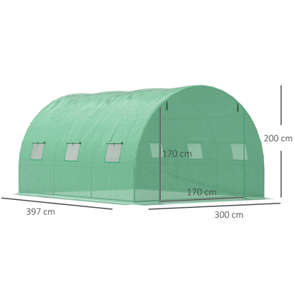 4x3x2m Tunnel Greenhouse Walk - In Hot House Roll Up Door & 6 Windows - Green - plants - express.com
