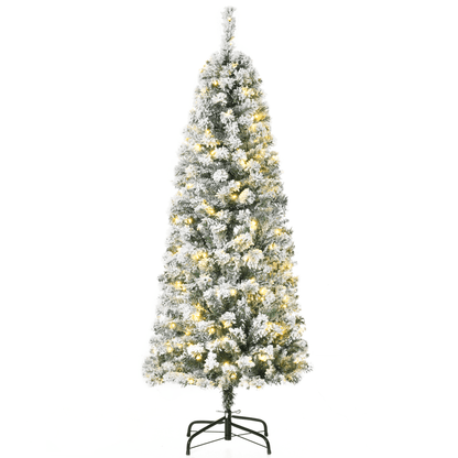 5 Feet Prelit Artificial Snow Flocked Christmas Tree Warm LED Light Green White - plants - express.com