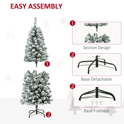 5 Feet Prelit Artificial Snow Flocked Christmas Tree Warm LED Light Green White - plants - express.com