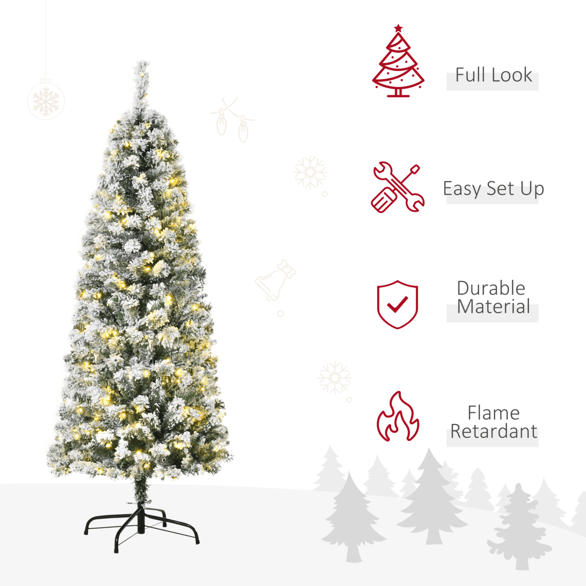 5 Feet Prelit Artificial Snow Flocked Christmas Tree Warm LED Light Green White - plants - express.com