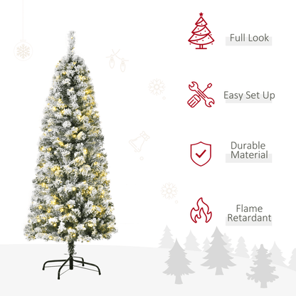 5 Feet Prelit Artificial Snow Flocked Christmas Tree Warm LED Light Green White - plants - express.com