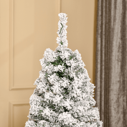 5 Feet Prelit Artificial Snow Flocked Christmas Tree Warm LED Light Green White - plants - express.com