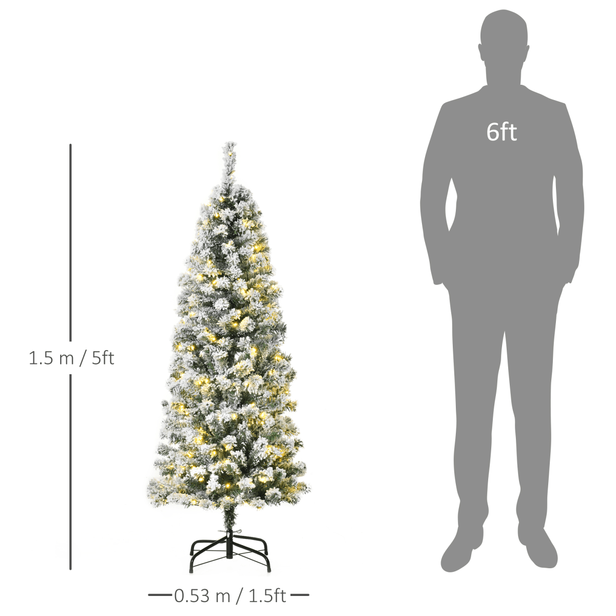5 Feet Prelit Artificial Snow Flocked Christmas Tree Warm LED Light Green White - plants - express.com