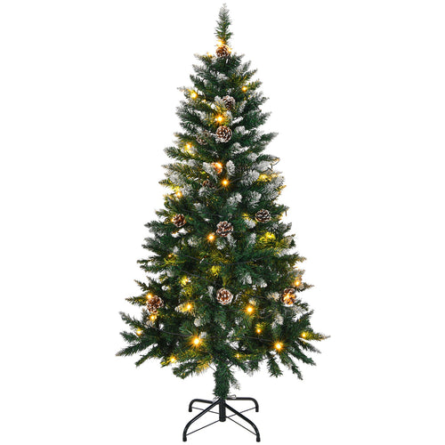 5 FT Artificial Snow Tipped Christmas Tree with DIY 100 Warm Lights Battery Operated, 21 Pine Cones, 800 Branch Tips and Sturdy Metal Stand, Green & Snow Tipped - plants - express.com