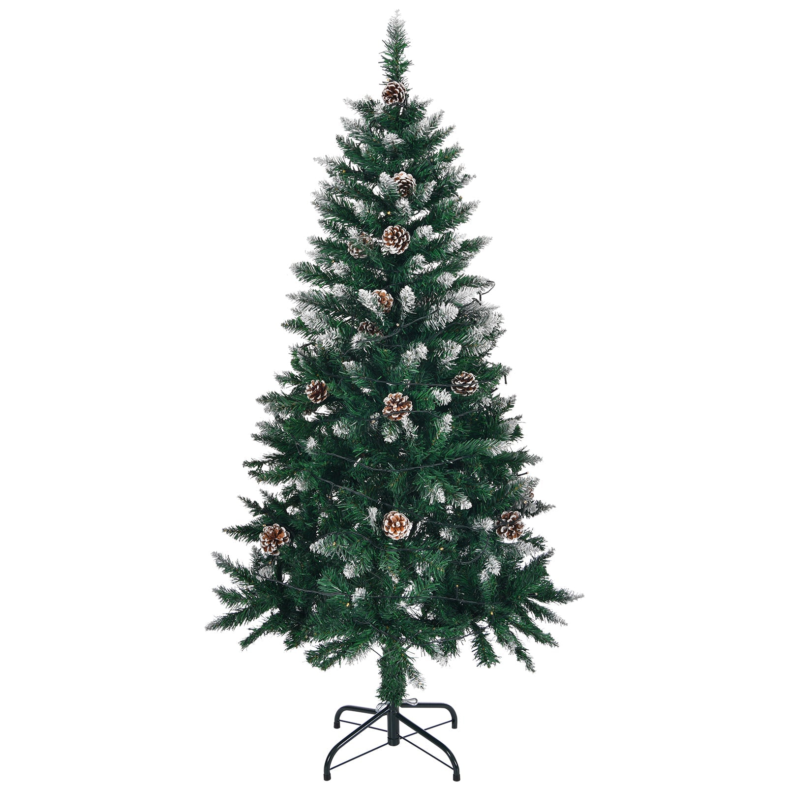 5 FT Artificial Snow Tipped Christmas Tree with DIY 100 Warm Lights Battery Operated, 21 Pine Cones, 800 Branch Tips and Sturdy Metal Stand, Green & Snow Tipped - plants - express.com