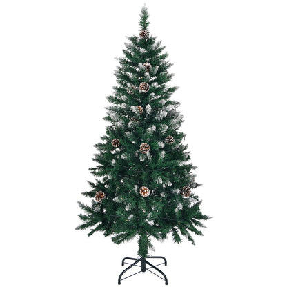 5 FT Artificial Snow Tipped Christmas Tree with DIY 100 Warm Lights Battery Operated, 21 Pine Cones, 800 Branch Tips and Sturdy Metal Stand, Green & Snow Tipped - plants - express.com