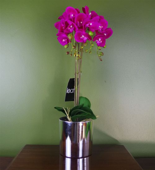 52cm Artificial Orchid Large Dark Pink and Silver - plants - express.com