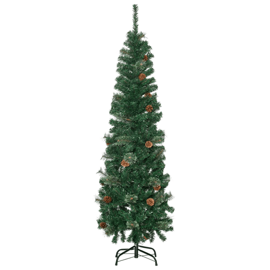 5.5FT Artificial Slim Christmas Tree Holiday Home Decor with Pine Cones HOMCOM - plants - express.com