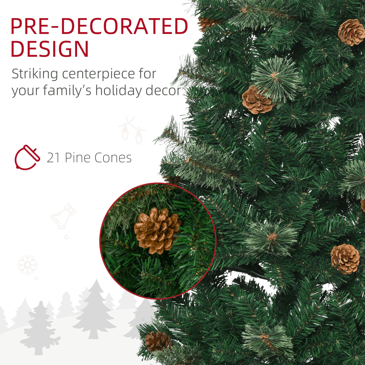 5.5FT Artificial Slim Christmas Tree Holiday Home Decor with Pine Cones HOMCOM - plants - express.com