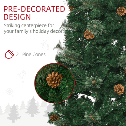 5.5FT Artificial Slim Christmas Tree Holiday Home Decor with Pine Cones HOMCOM - plants - express.com