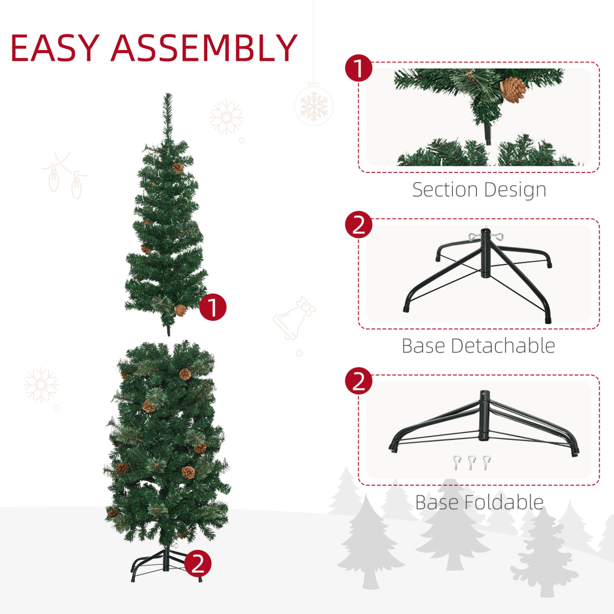 5.5FT Artificial Slim Christmas Tree Holiday Home Decor with Pine Cones HOMCOM - plants - express.com