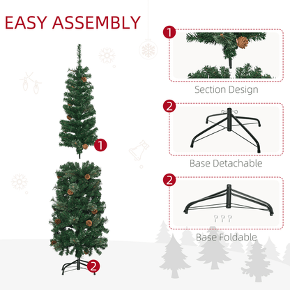 5.5FT Artificial Slim Christmas Tree Holiday Home Decor with Pine Cones HOMCOM - plants - express.com