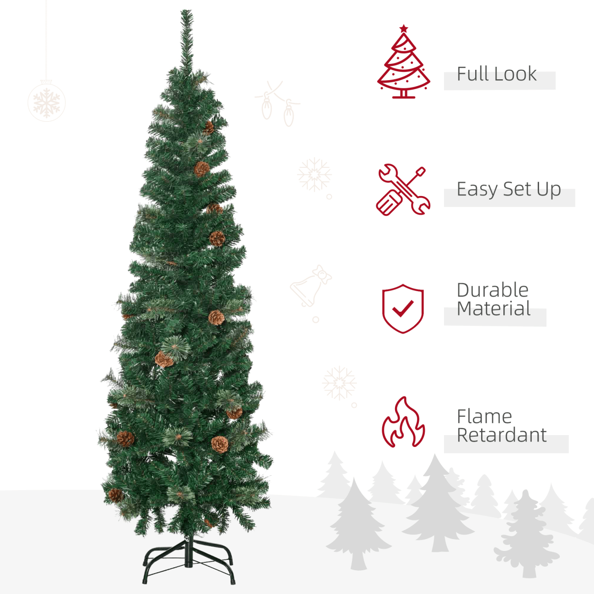 5.5FT Artificial Slim Christmas Tree Holiday Home Decor with Pine Cones HOMCOM - plants - express.com