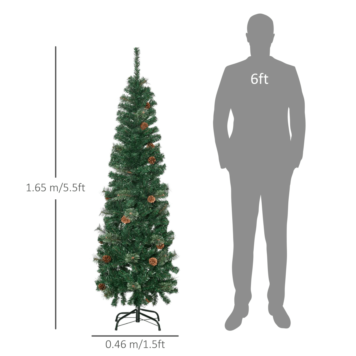 5.5FT Artificial Slim Christmas Tree Holiday Home Decor with Pine Cones HOMCOM - plants - express.com