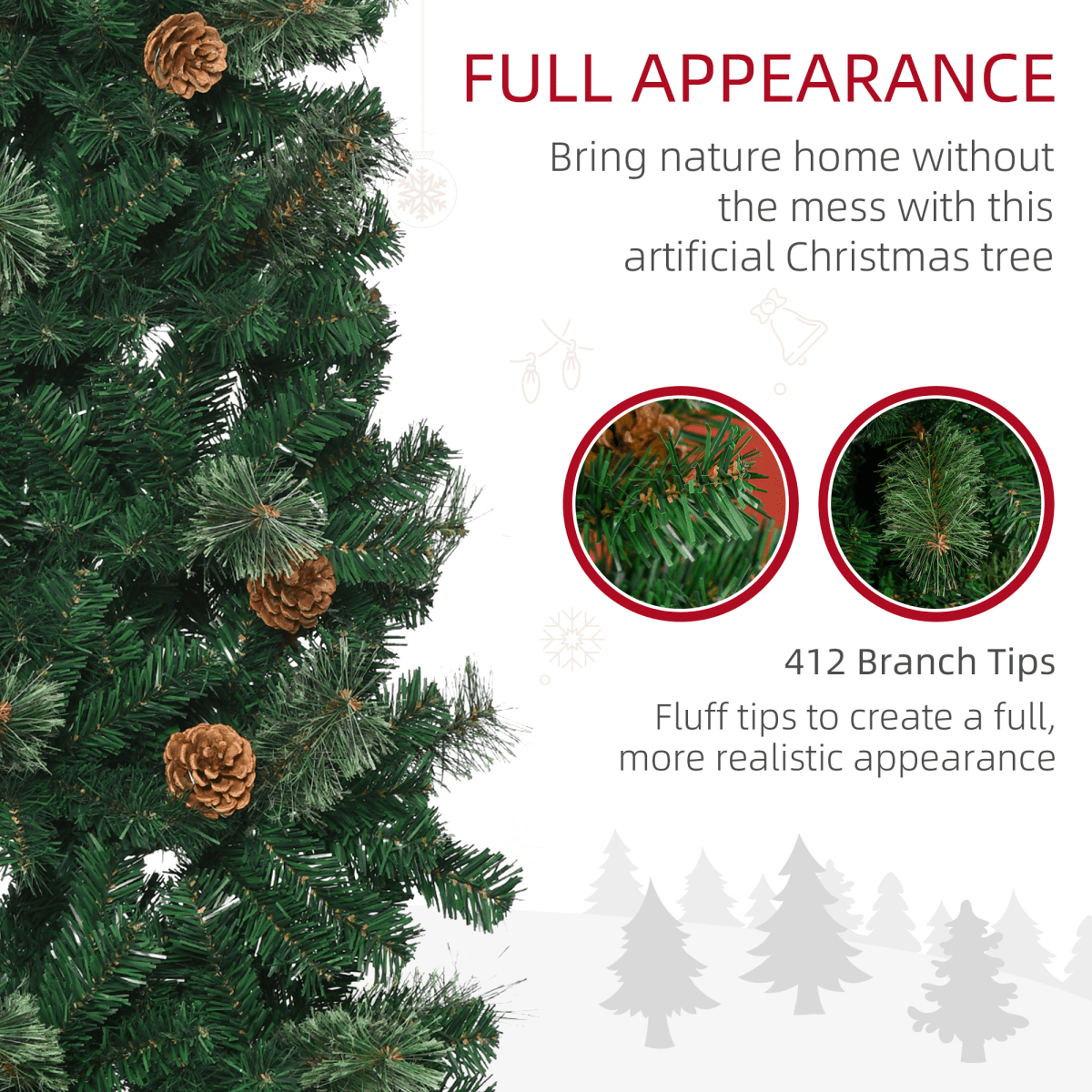5.5FT Artificial Slim Christmas Tree Holiday Home Decor with Pine Cones HOMCOM - plants - express.com