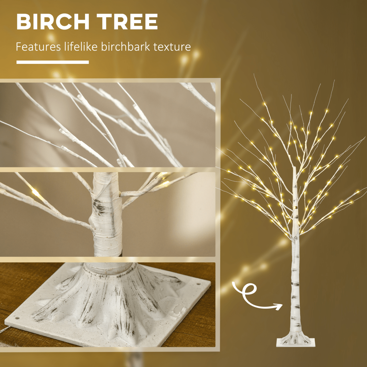 5ft Artificial White Birch Tree Light 96 Warm White Pre - Lit LED Light - plants - express.com