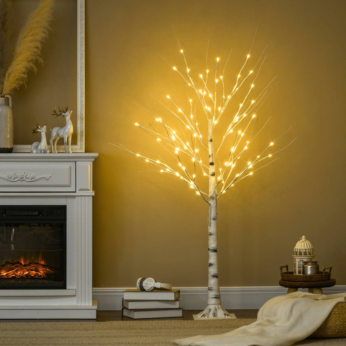 5ft Artificial White Birch Tree Light 96 Warm White Pre - Lit LED Light - plants - express.com