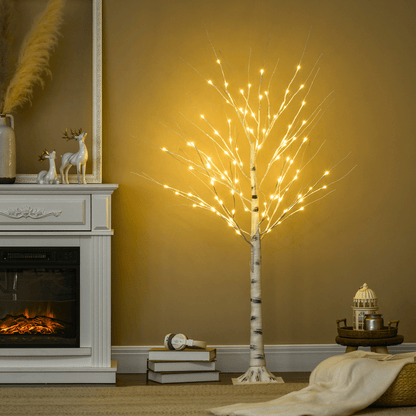 5ft Artificial White Birch Tree Light 96 Warm White Pre - Lit LED Light - plants - express.com