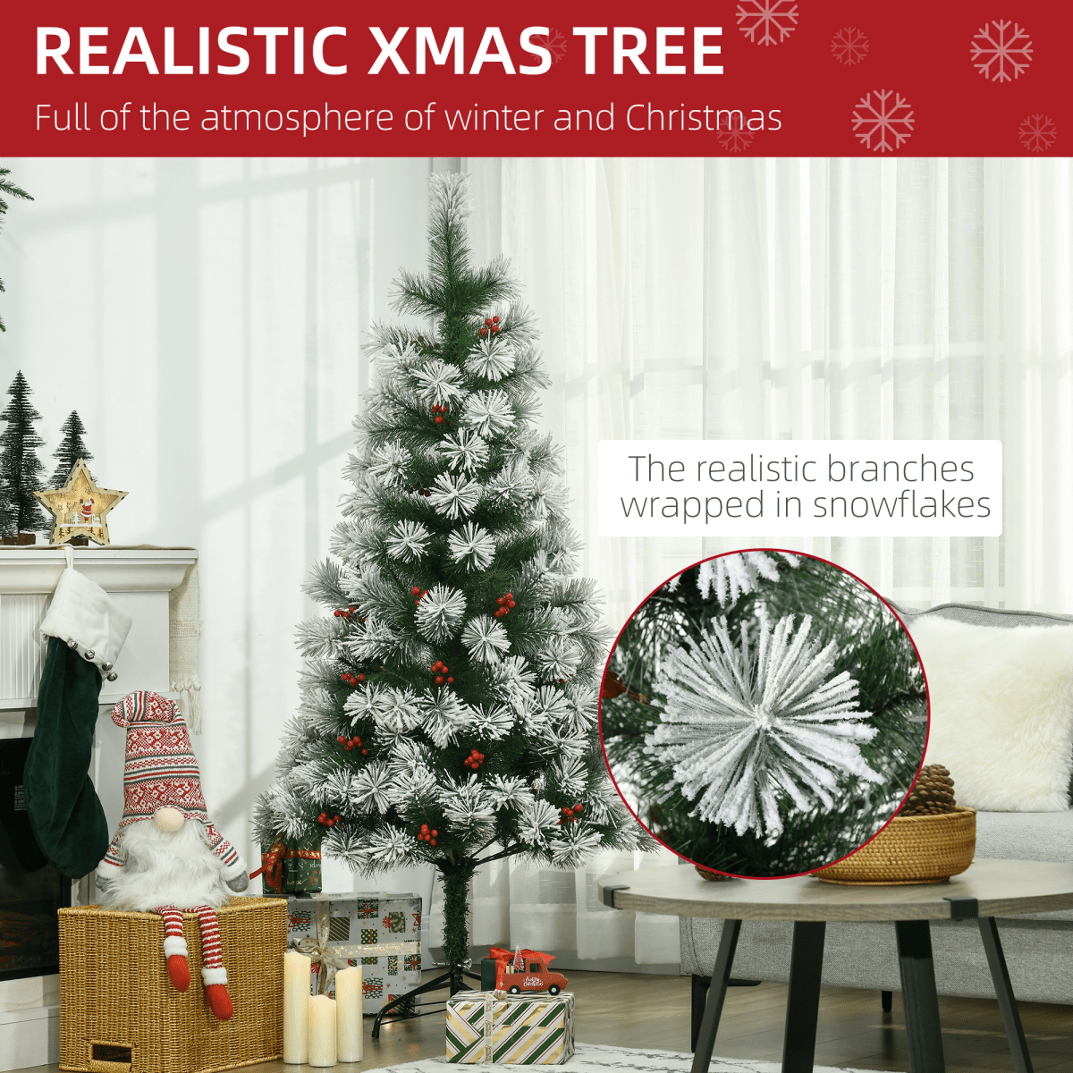 5ft Indoor Christmas Tree Artificial Berry Xmas Deco Metal Stand and 184 Tips - plants - express.com